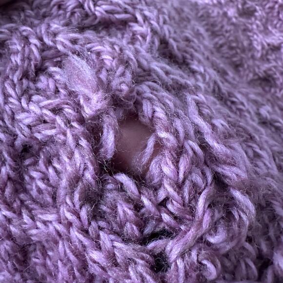 Aran Sweater Market Cardigan Womens XL Purple Pink Merino Wool Cable Knit Irish - Picture 11 of 11
